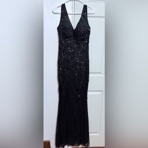 Black Sequin Beaded Evening Dress